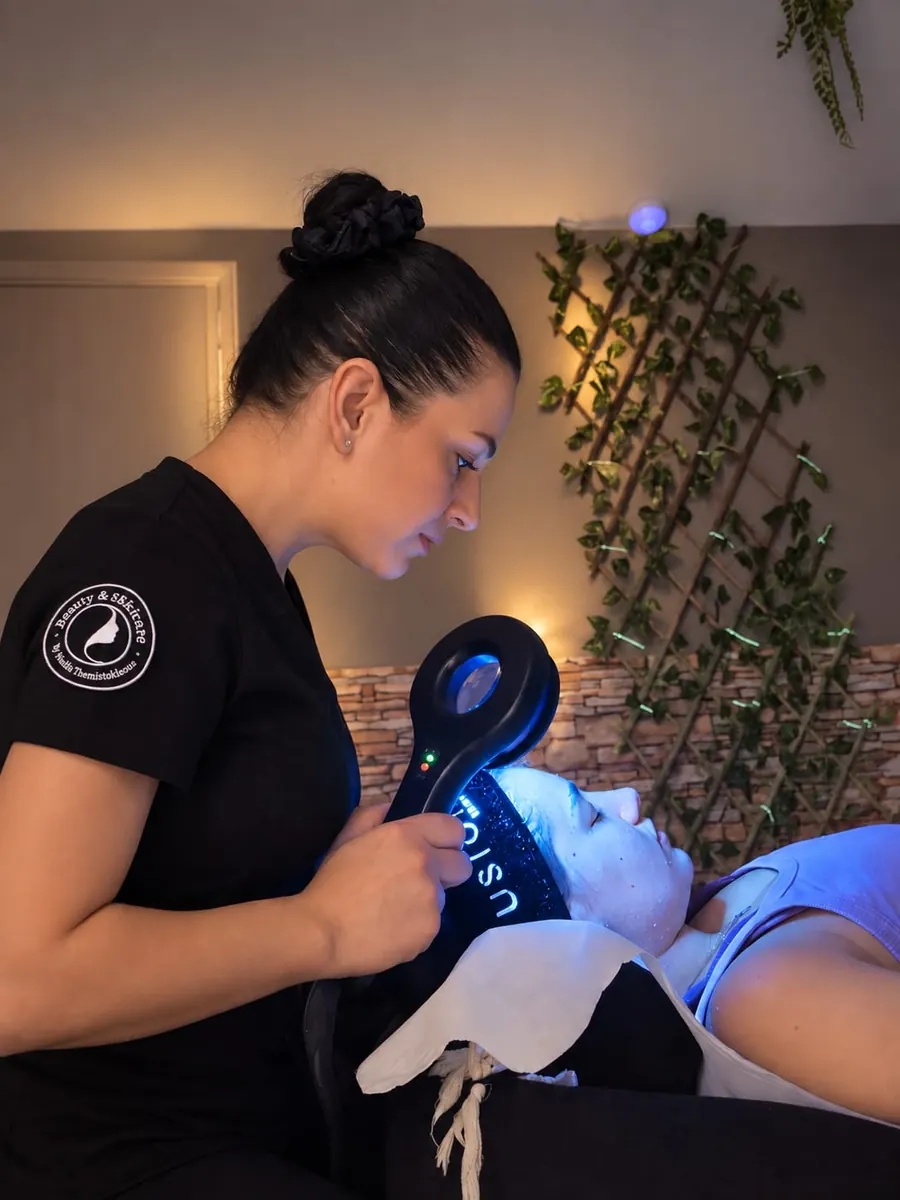 Celluma LED phototherapy during a facial treatment