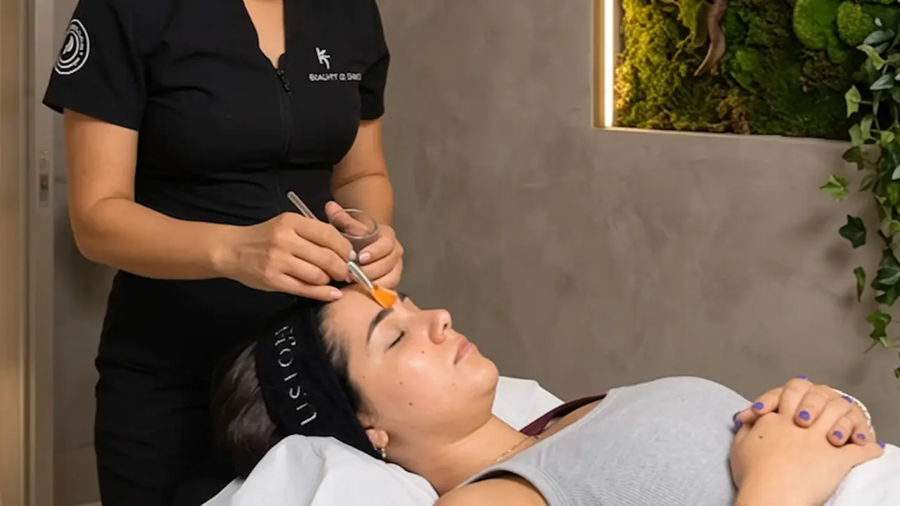 Koulla performing a personalised facial treatment in Paphos